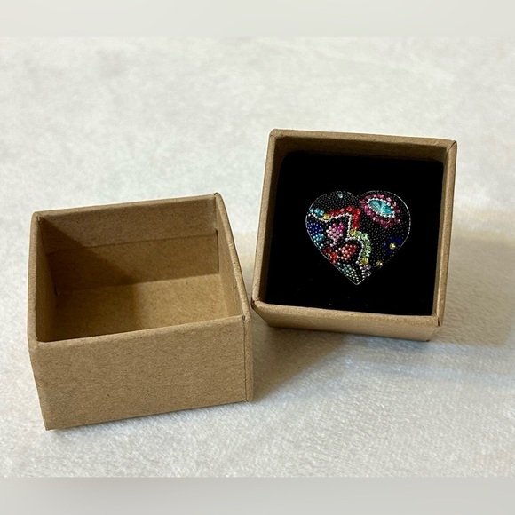 Solid Sterling Silver Micro Mosaic Heart Shaped Ring Size 7 - Picture 2 of 11